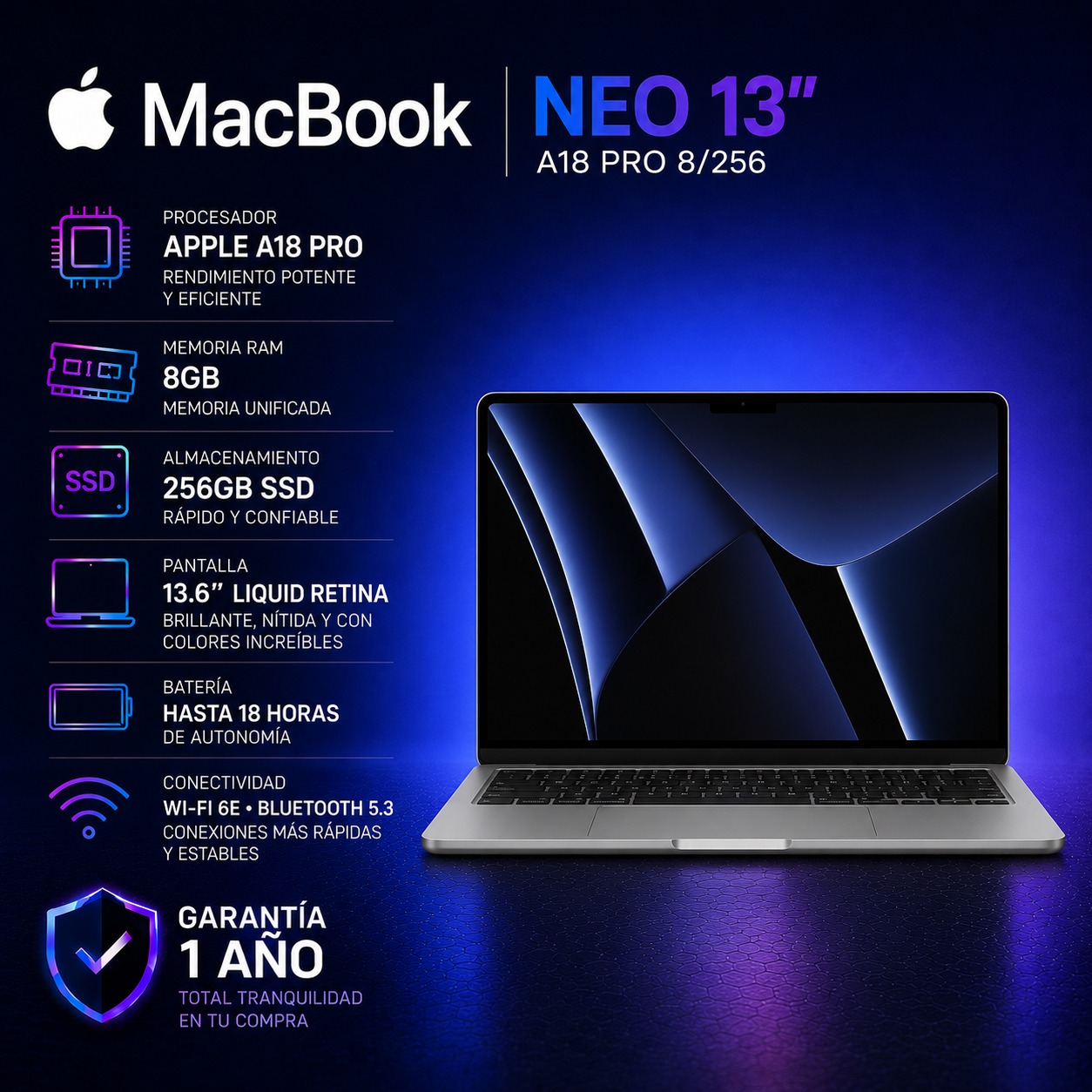 MacBook Neo A18 8GB Ram SSD 512GB Apple 1 10/10