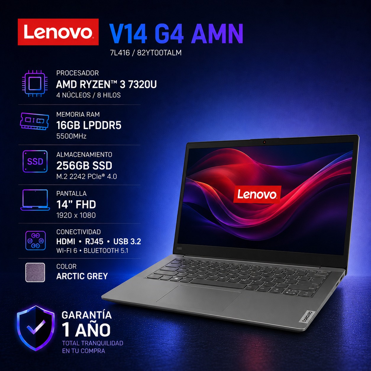 LENOVO SLIM 82XQ00YQLM- AMD RYZEN 3-30 - 16 GB - 512GB SSD - 15,6" FHD - FREEDOS - ARCTIC GREY -